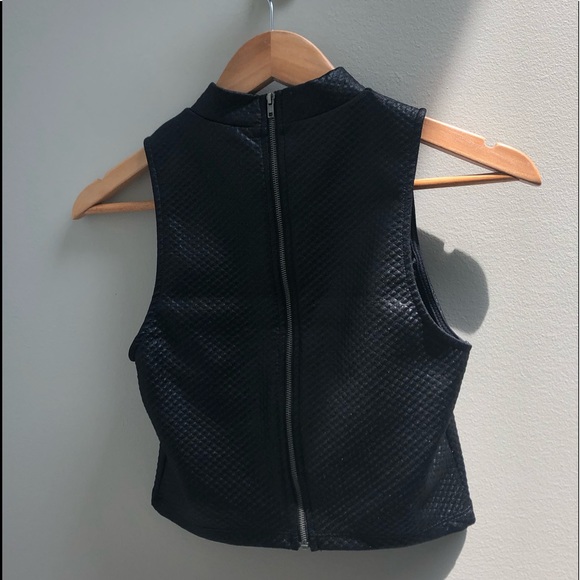 Faux Leather Mock Neck Top - Picture 3 of 4